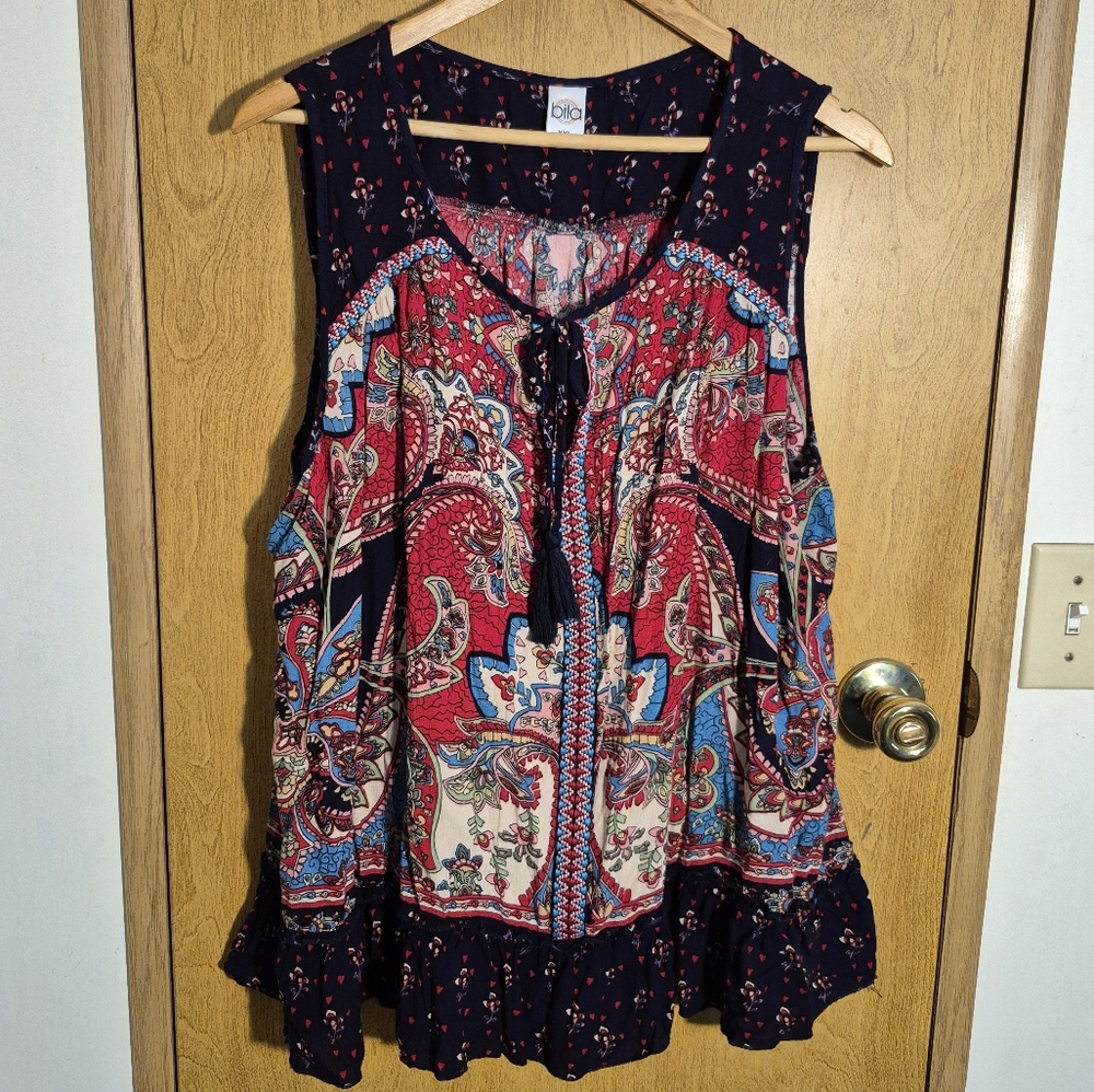 Billabong Red and Blue Tie Front Tank Top
